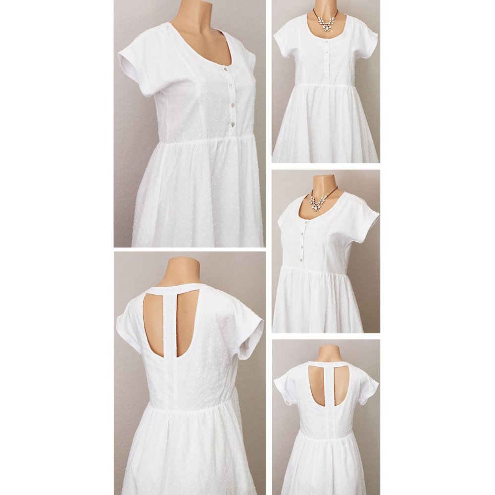 White 100% Cotton Swiss Dot Cutout Babydoll Dress - Picture 3 of 9